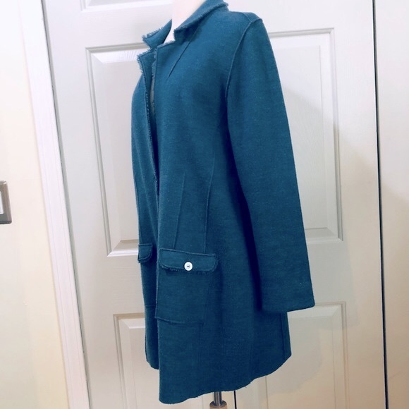 Eileen Fisher Boiled Wool Pockets Teal Color Jacket Coat Size Large - Picture 5 of 14